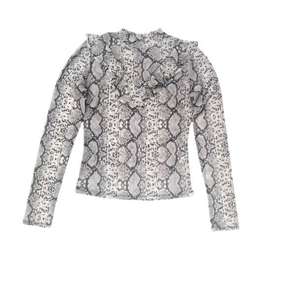 Long Sleeved Snakeskin Print Semi Sheer Top - Picture 4 of 7